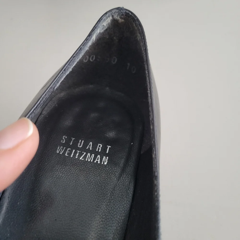 Stuart Weitzman Black Peep Toe Heels Women's Size 10 - Picture 6 of 11